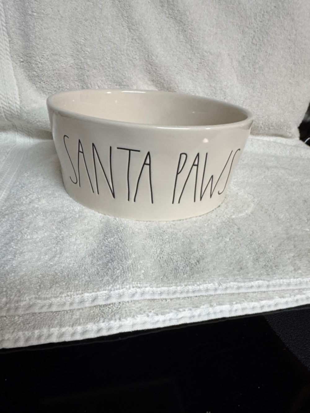 Rae Dunn White Large "SANTA PAWS" Ceramic Pet Bowl